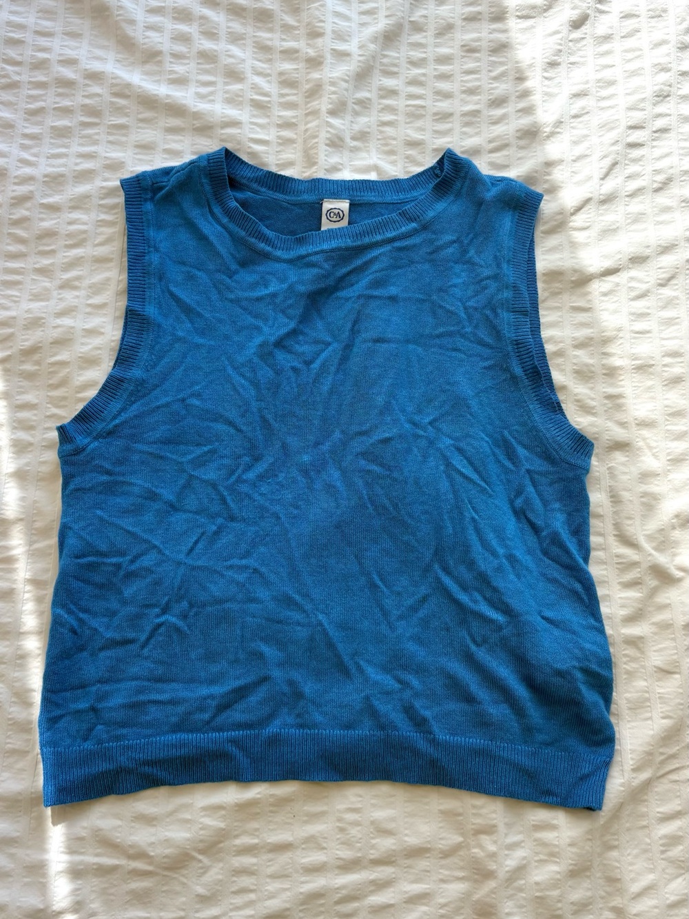 Blue Sleeveless Knit Tank Top
